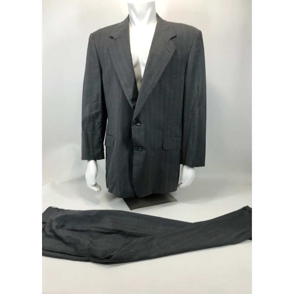 Hickey Freeman Mens Blue-Gray Pinstripe Boardroom Wool Suit Jacket 46R‎
